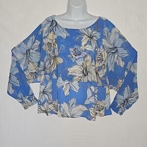 NWT Womens Blouse M Blue Floral Boho Chic Cottagecore Feminine